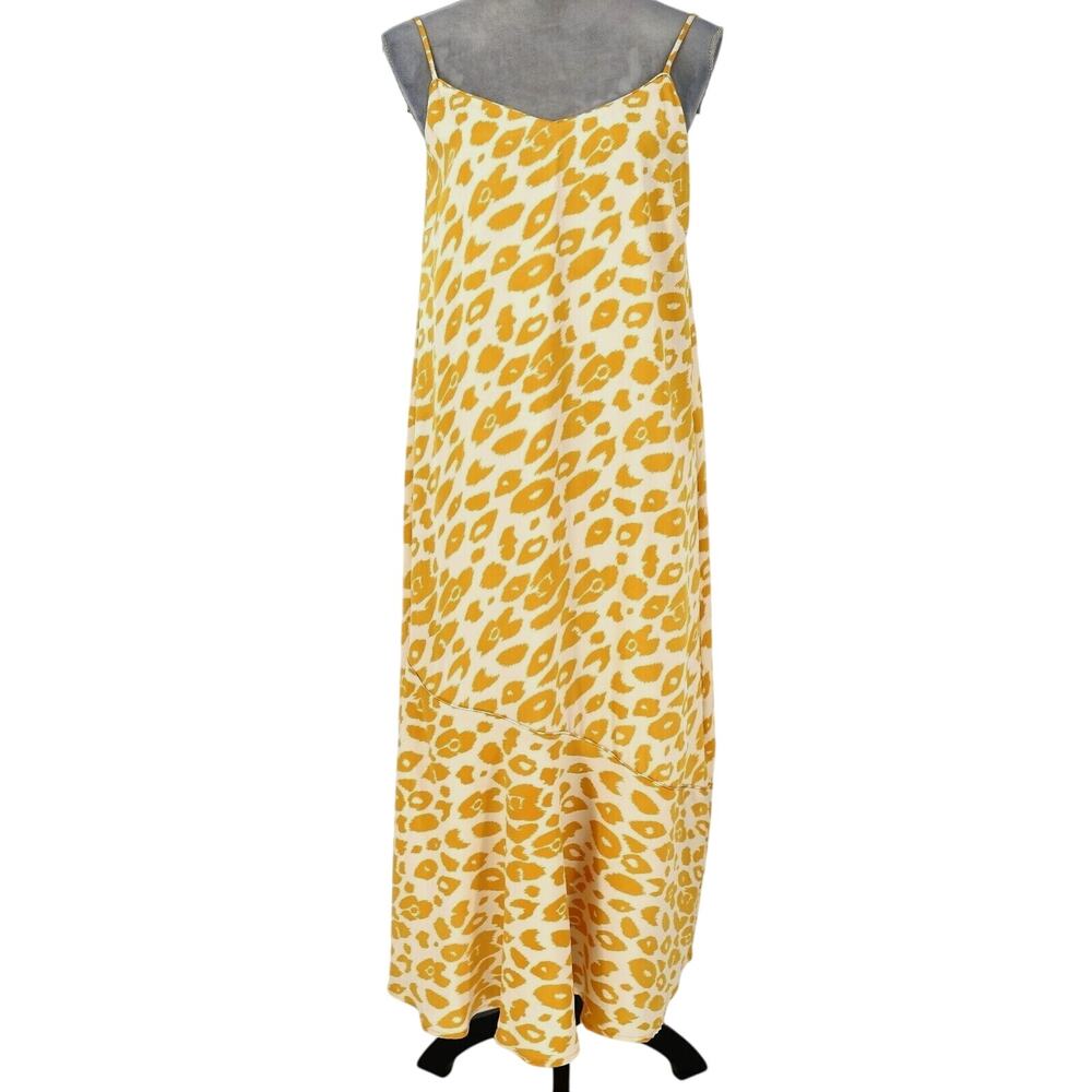 Ichi Slip Dress Womens XL Maxi Orange Ivory Lined Ruffle Hem Casual Beach Resort